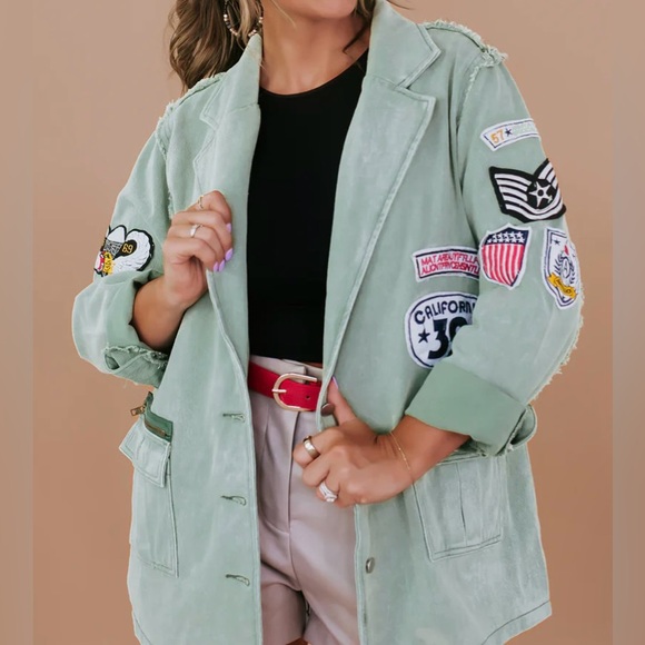 POL Jackets & Blazers - Kennedy Distressed Long Sleeve Military Jacket in Matcha